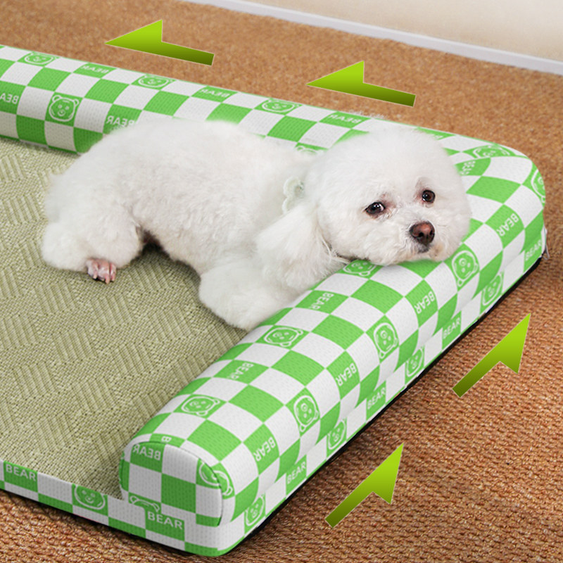 ペットマット 籐織り素材の背もたれ付き犬用冷感