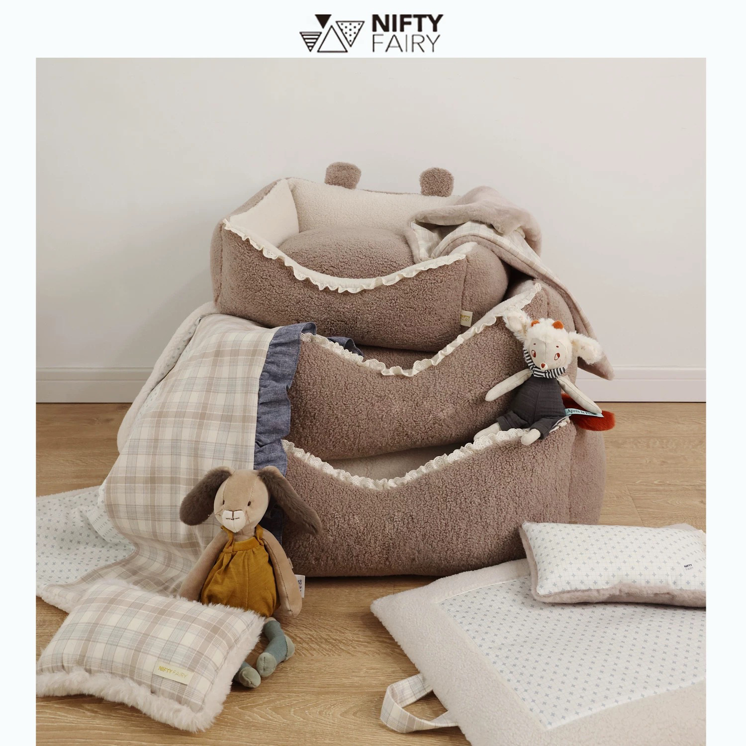 ペットマット 可愛い耳付きソファ型ふわもこ犬用ベッド