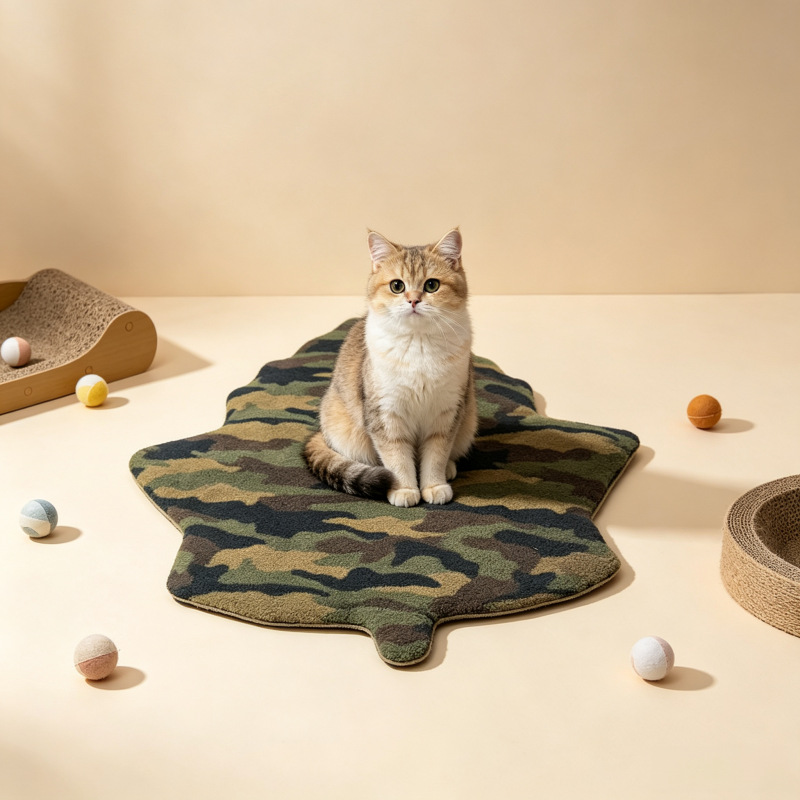 ペットマット 迷彩柄ふわふわ猫型ペットマット
