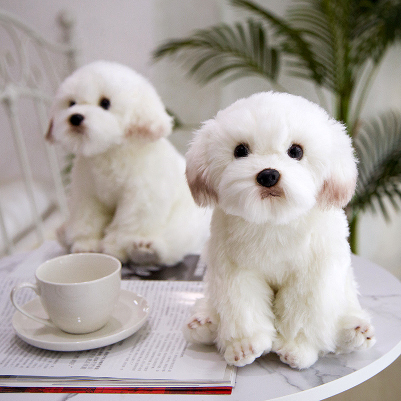 犬 ぬいぐるみ リアルなマルチーズの犬ぬいぐるみ置き物