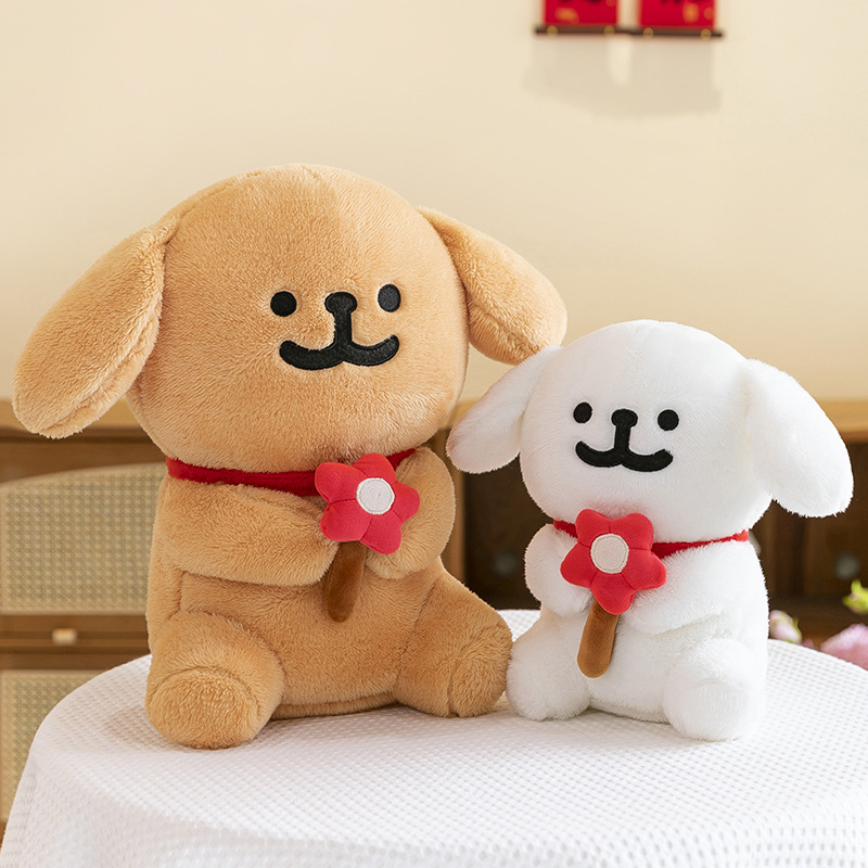 犬 ぬいぐるみ お花を持ったトイプードル風の座りぬいぐるみ