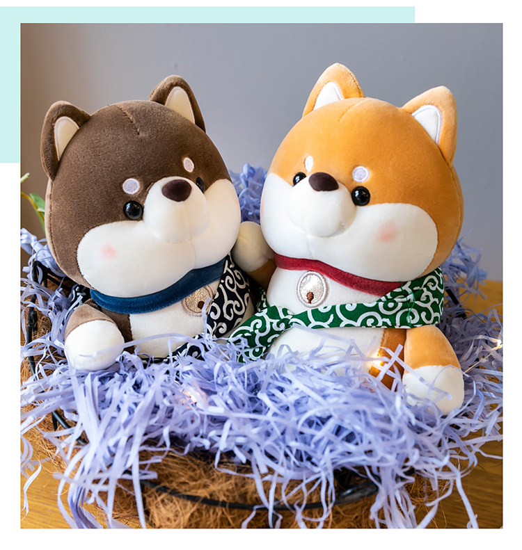 犬 ぬいぐるみ 和風バンダナ付き もちもち柴犬