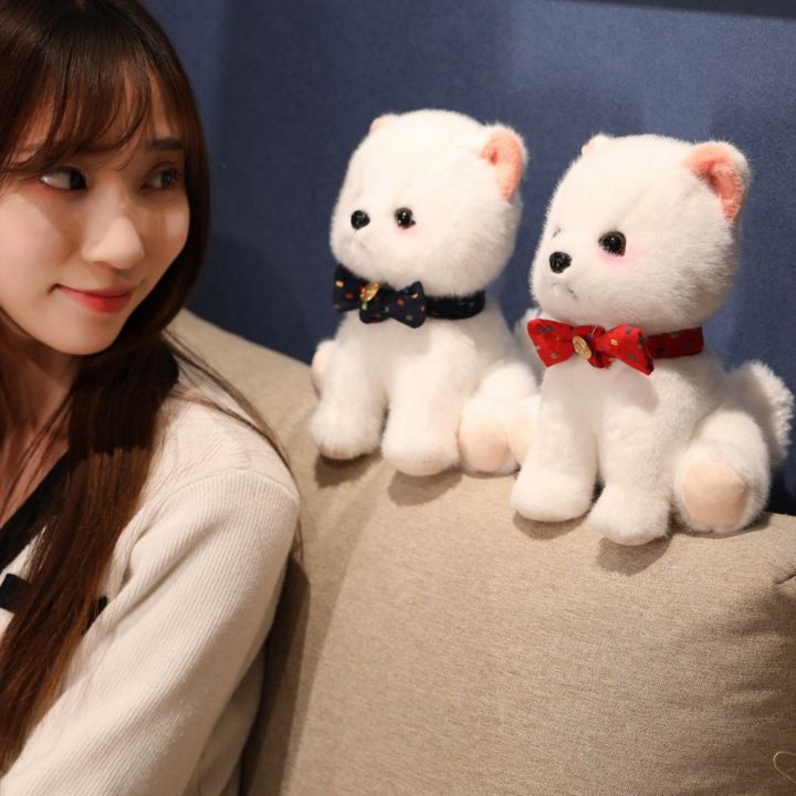 犬 ぬいぐるみ ふわふわリボン付きポメラニアン抱きしめぬいぐるみ