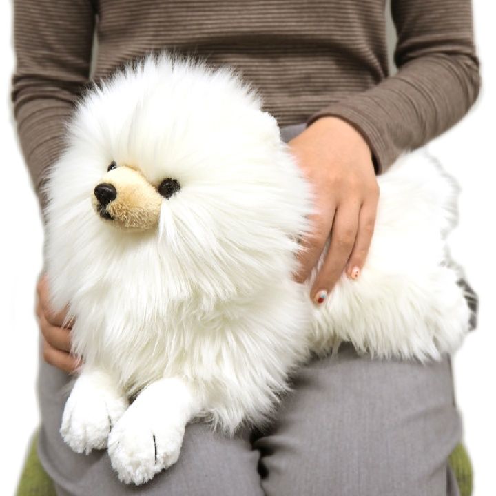 ふわふわ毛質の愛らしいポメラニアン抱きぬいぐるみ