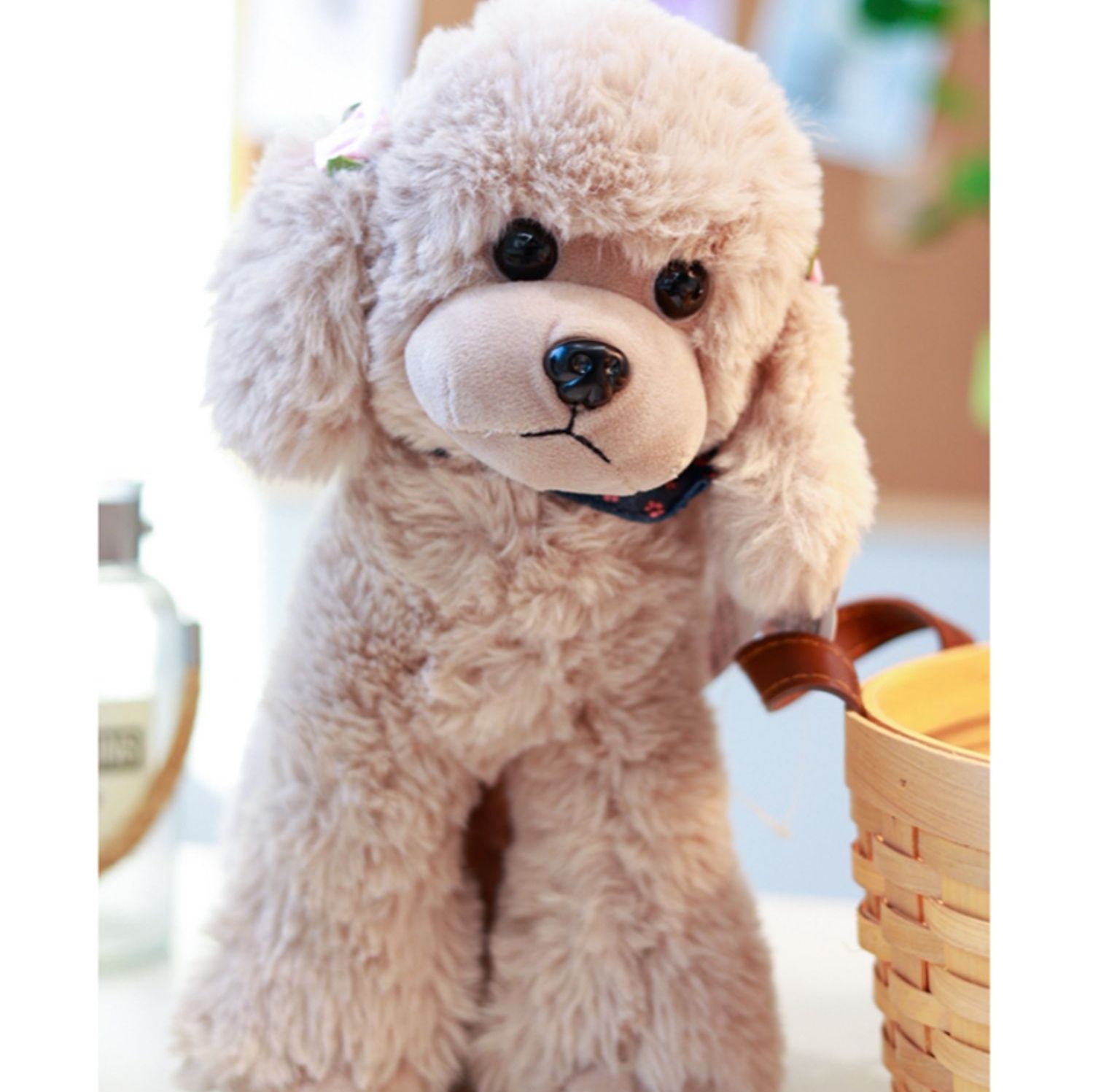 犬 ぬいぐるみ ふわふわもこもこ愛らしいトイプードル座り姿