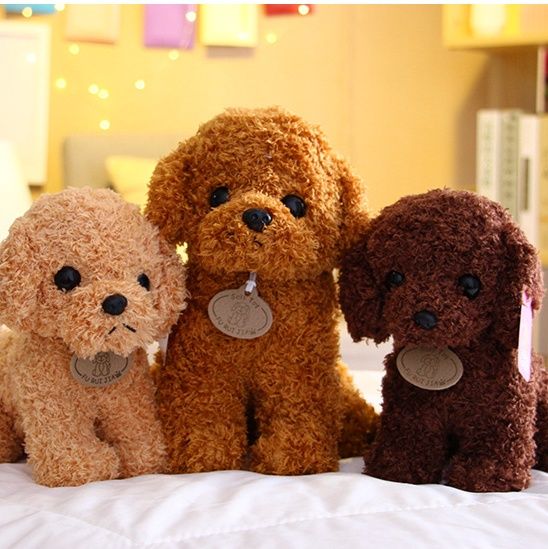 犬 ぬいぐるみ ふわふわ巻き毛の愛らしいトイプードル座りポーズぬいぐるみ