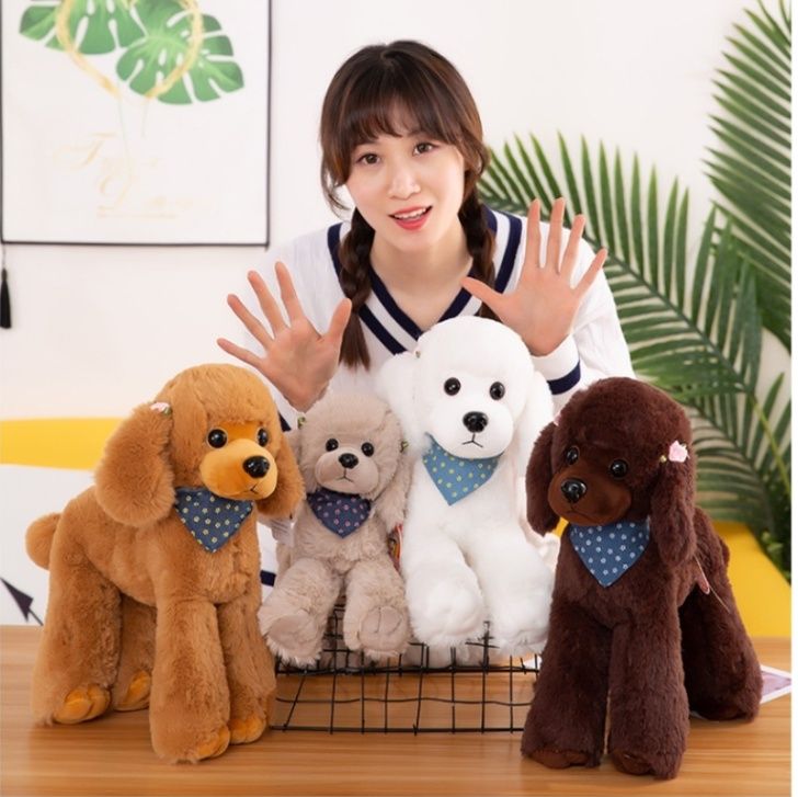 犬 ぬいぐるみ おしゃれなスカーフ付きふわふわトイプードル