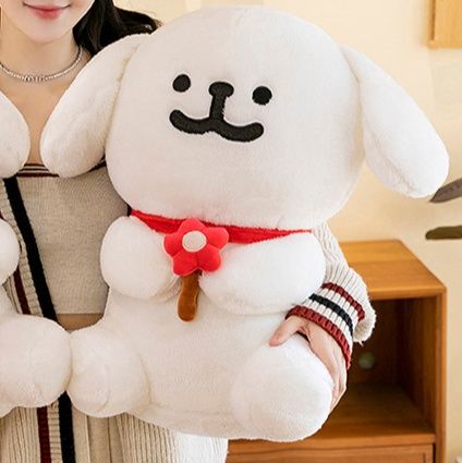 犬 ぬいぐるみ お花を持ったトイプードル風の座りぬいぐるみ