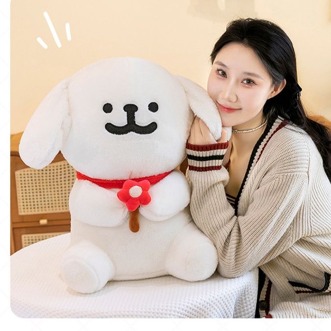 犬 ぬいぐるみ お花を持ったトイプードル風の座りぬいぐるみ