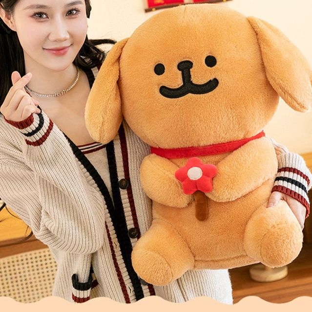 犬 ぬいぐるみ お花を持ったトイプードル風の座りぬいぐるみ