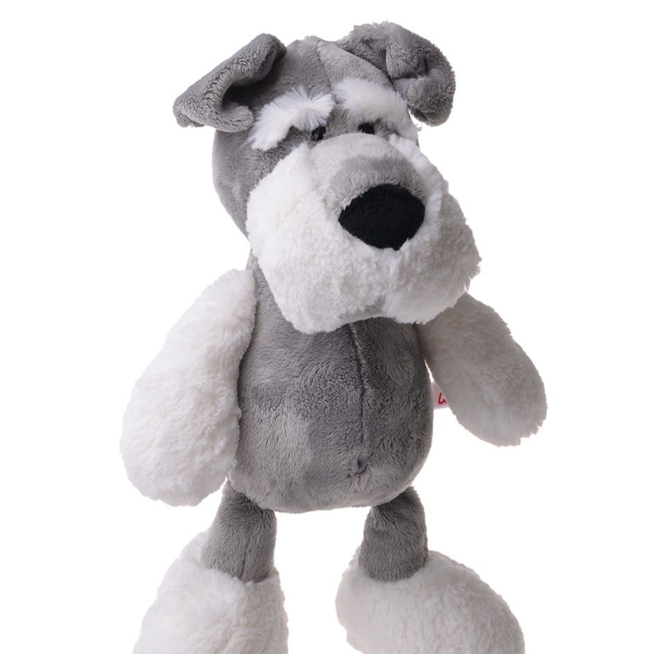 犬 ぬいぐるみ もこもこシュナウザー風座りポーズ犬ぬいぐるみ