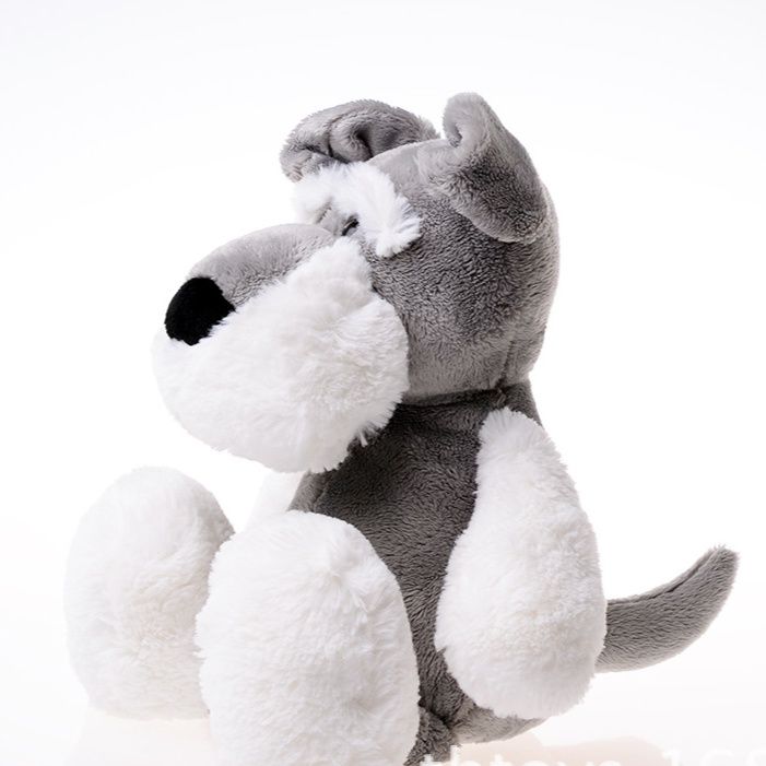 犬 ぬいぐるみ もこもこシュナウザー風座りポーズ犬ぬいぐるみ