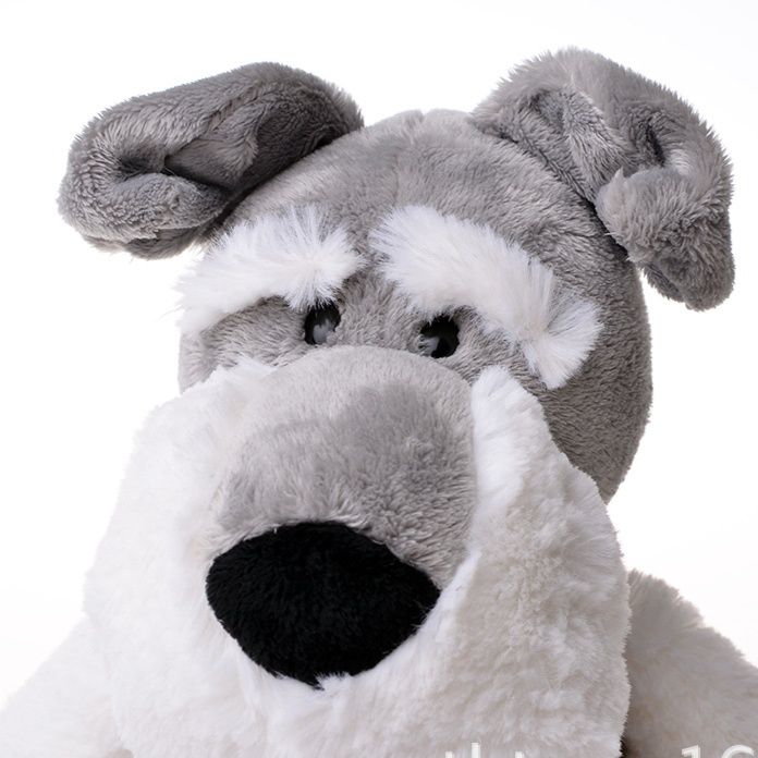 犬 ぬいぐるみ もこもこシュナウザー風座りポーズ犬ぬいぐるみ