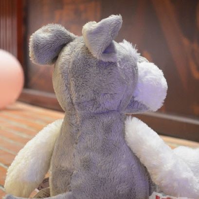 犬 ぬいぐるみ もこもこシュナウザー風座りポーズ犬ぬいぐるみ