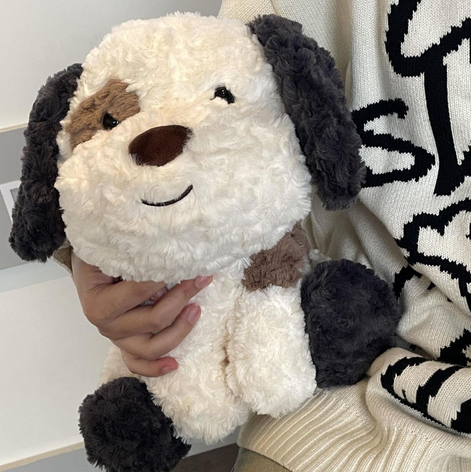 犬 ぬいぐるみ もこもこ垂れ耳シュナウザー風ぬいぐるみ