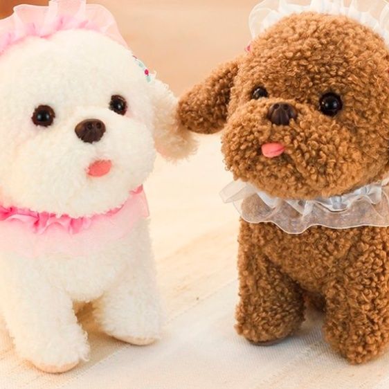 犬 ぬいぐるみ トイプードルぬいぐるみ　可愛いフリル付きおめかしトイプードルぬいぐるみ