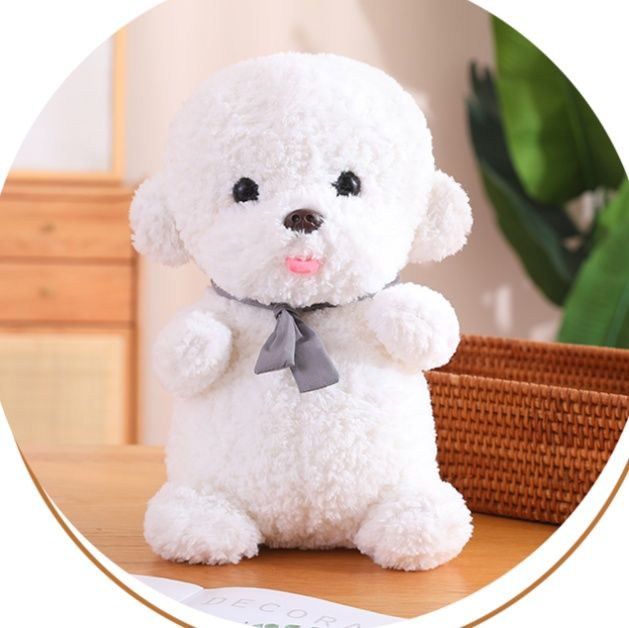 犬 ぬいぐるみ トイプードルぬいぐるみもこもこ素材のリボン付き愛らしいトイプードル