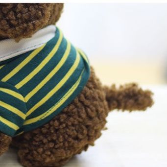 犬 ぬいぐるみ ボーダー服を着た座りポーズのトイプードル