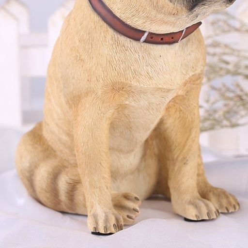 犬 ぬいぐるみ リアル造形パグ犬置物首輪付き