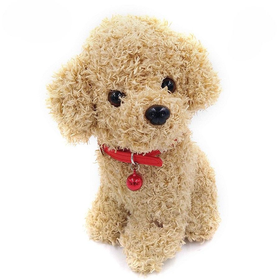 犬 ぬいぐるみ もこもこ巻き毛の首輪付きトイプードルぬいぐるみ
