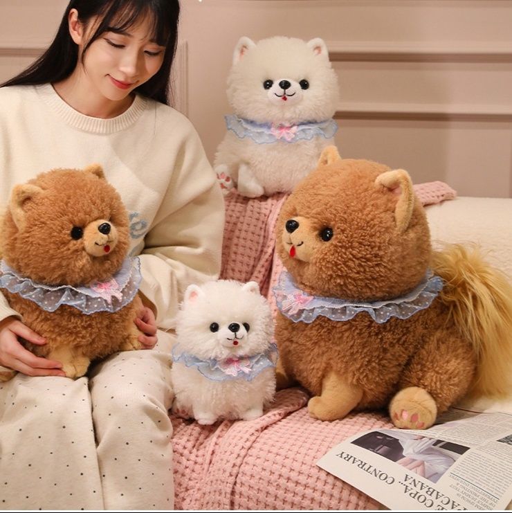 犬 ぬいぐるみ フリルえり付きもこもこポメラニアンぬいぐるみ
