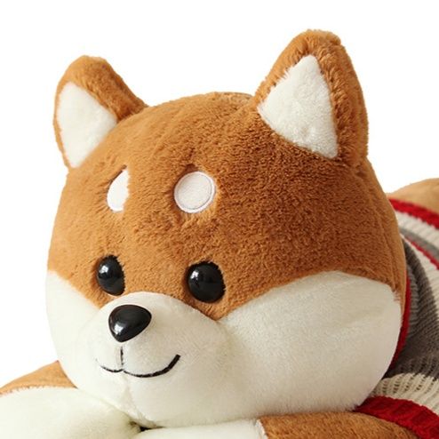 犬 ぬいぐるみ ふせポーズ柴犬ぬいぐるみ ニット柄マフラー付き