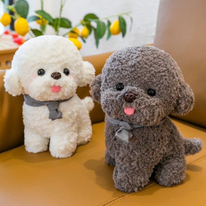 犬 もふもふトイプードルぬいぐるみ リボン付き座りポーズ