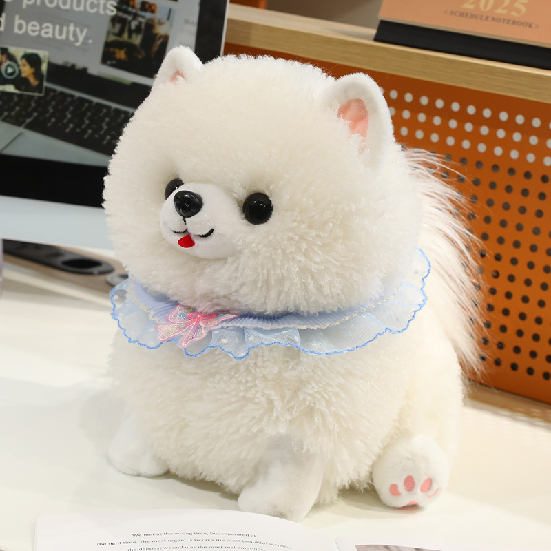 犬 ぬいぐるみ ふわふわレース首輪付きポメラニアンぬいぐるみ