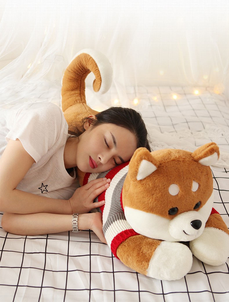 犬 ぬいぐるみ ふせポーズ柴犬ぬいぐるみ ニット柄マフラー付き