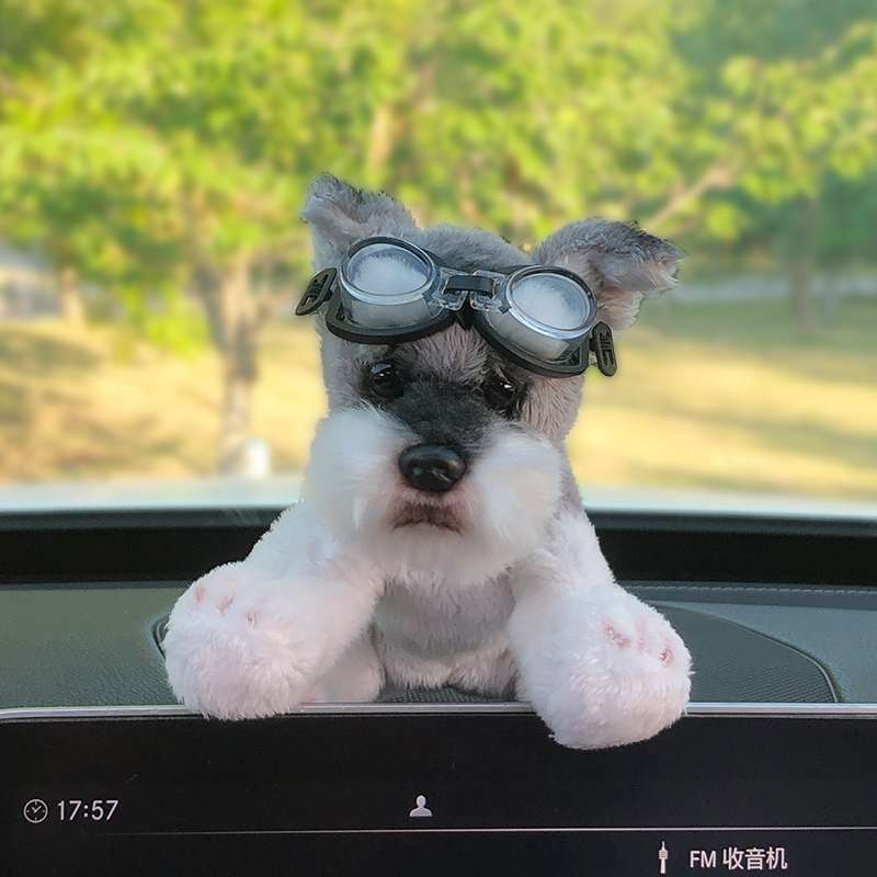 犬 ぬいぐるみ おしゃれ帽子とメガネのシュナウザーさん