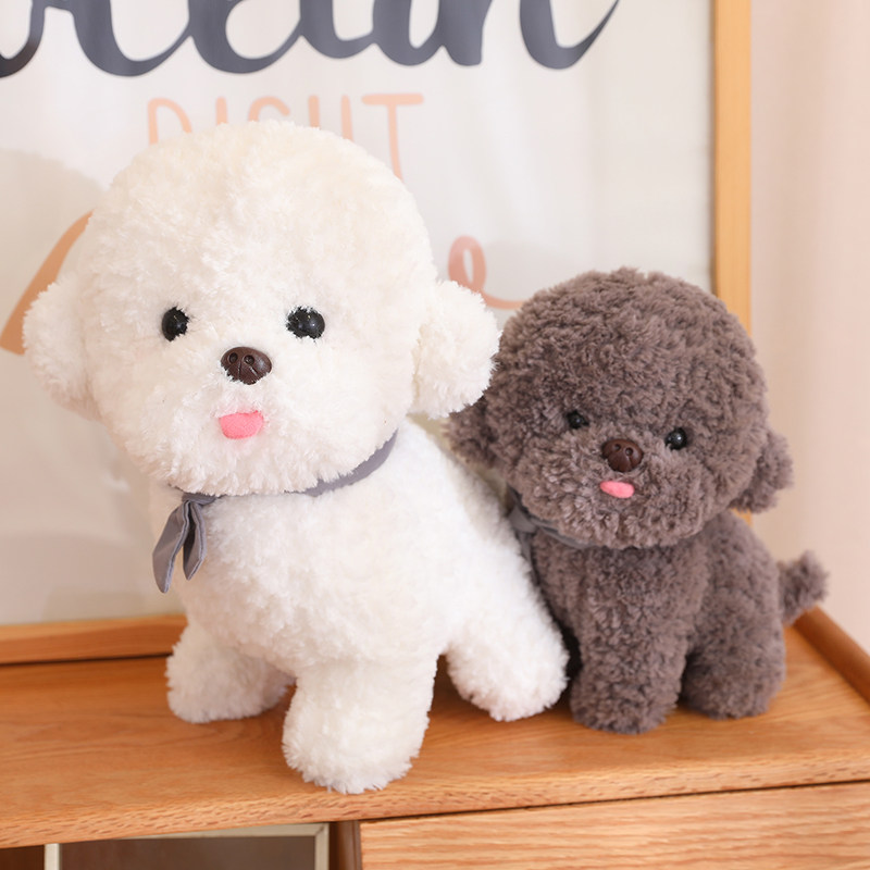 犬 ぬいぐるみ トイプードルぬいぐるみもこもこ素材のリボン付き愛らしいトイプードル
