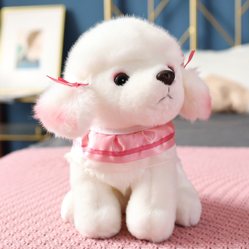 犬トイプードルぬいぐるみ リボン付きフリルスカーフ
