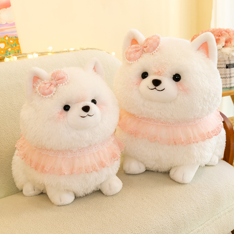 犬 ぬいぐるみ リボン付きチュールスカート姿のポメラニアンぬいぐるみ