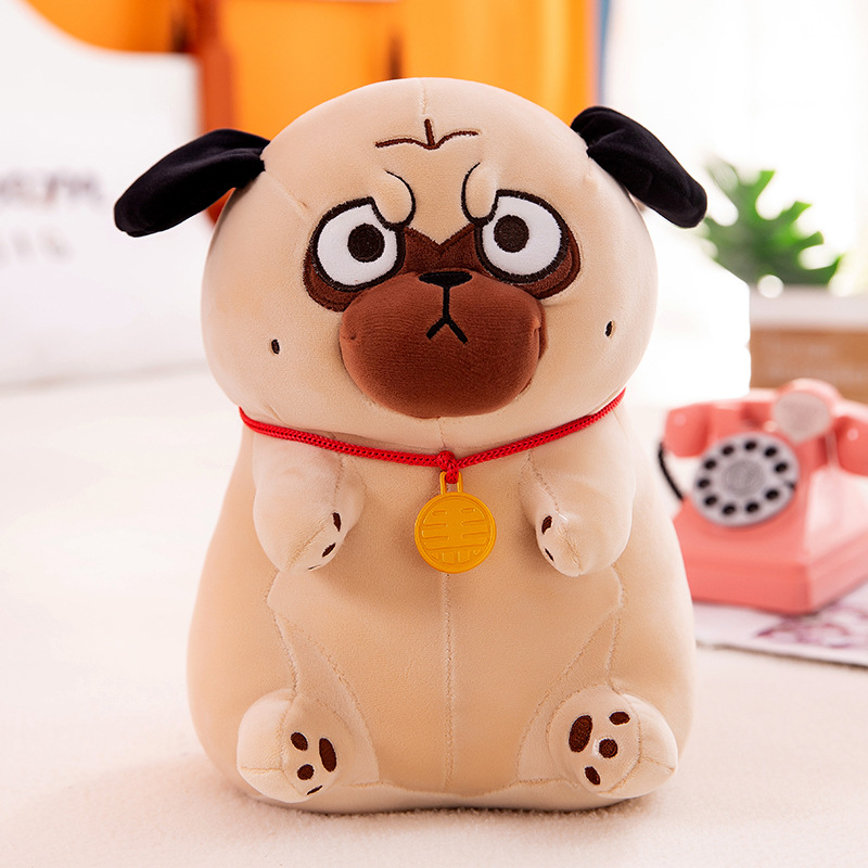 犬 ぬいぐるみ 愛らしい表情の座り型パグ犬ぬいぐるみ