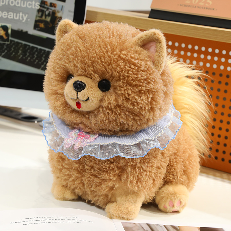 犬 ぬいぐるみ ふわふわレース首輪付きポメラニアンぬいぐるみ