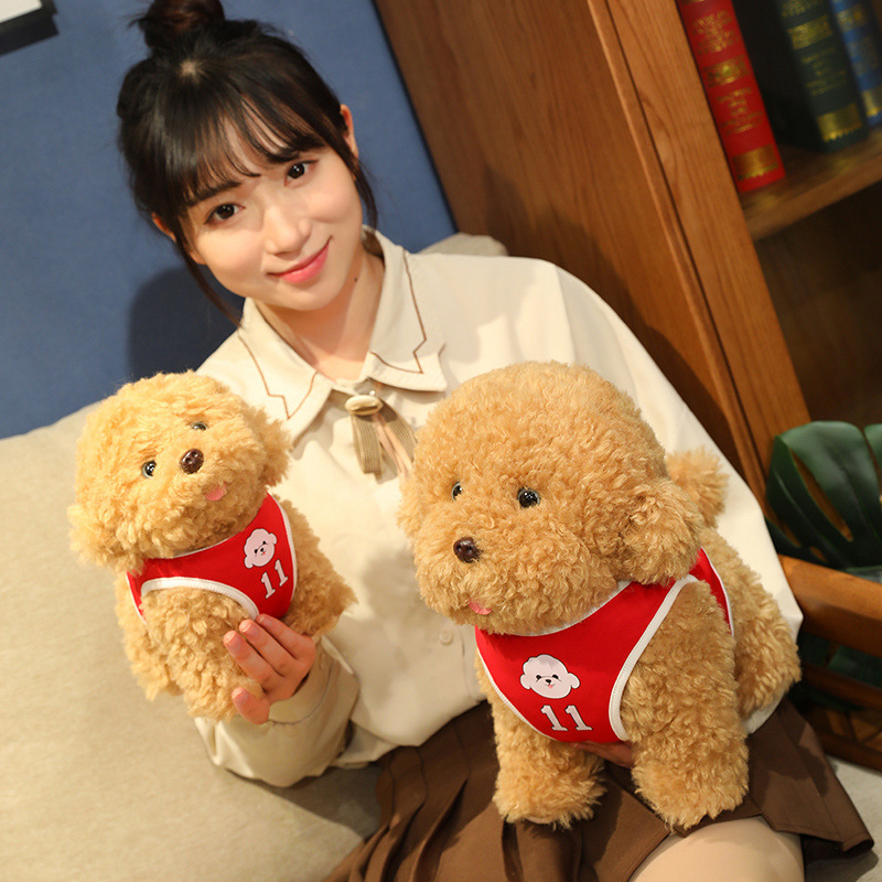 犬 ぬいぐるみ ふわもこ運動着風よだれかけ付きトイプードル