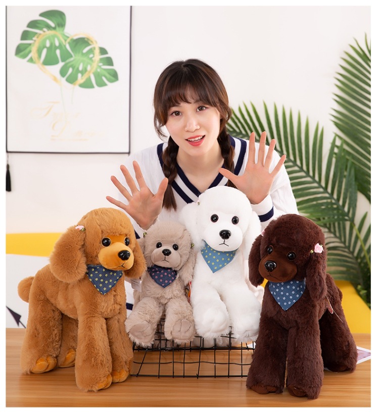 犬 ぬいぐるみ おしゃれなスカーフ付きふわふわトイプードル