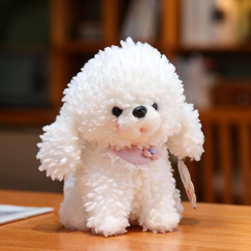 犬 ぬいぐるみ レースの襟付きもこもこトイプードル