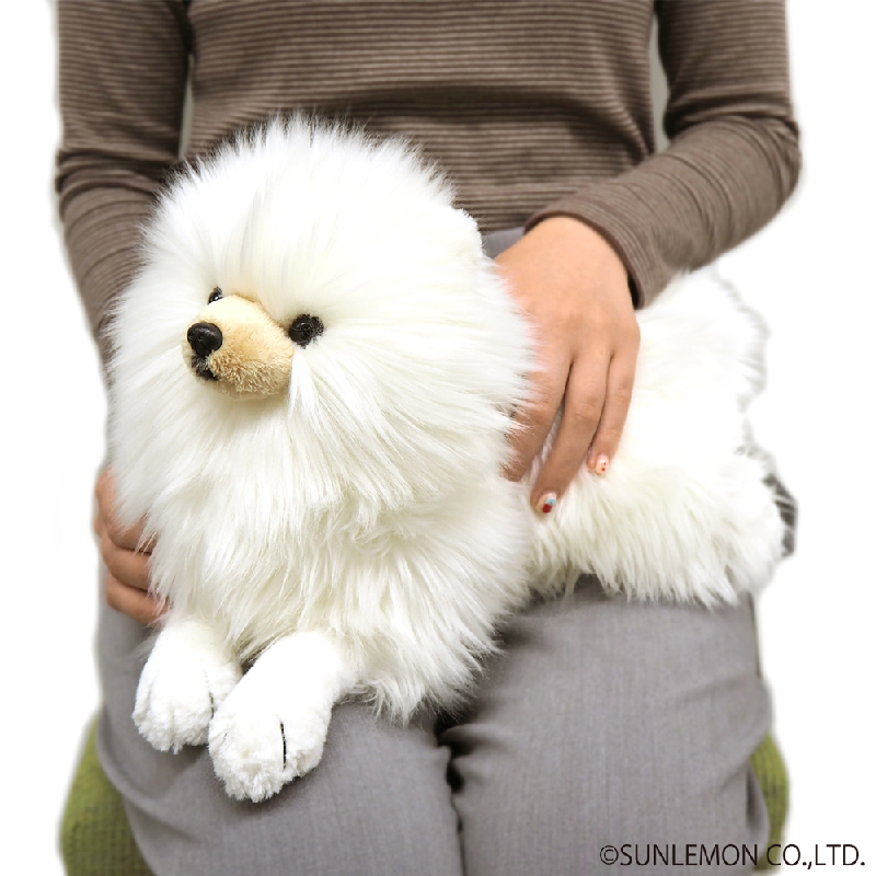 犬 ぬいぐるみ ふわふわ毛質の愛らしいポメラニアン抱きぬいぐるみ