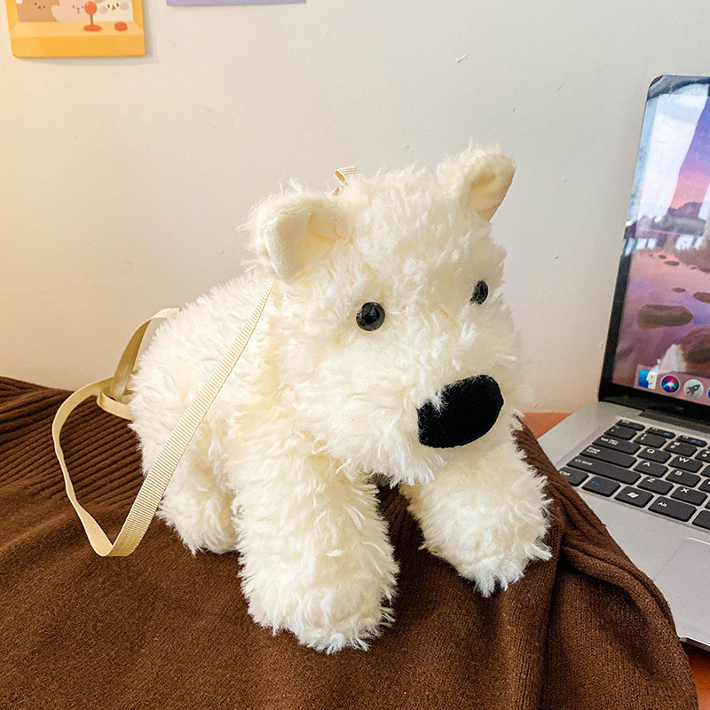 犬 ぬいぐるみ もこもこシュナウザー風ショルダーバッグ型ぬいぐるみ