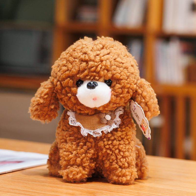 犬 ぬいぐるみ レースの襟付きもこもこトイプードル