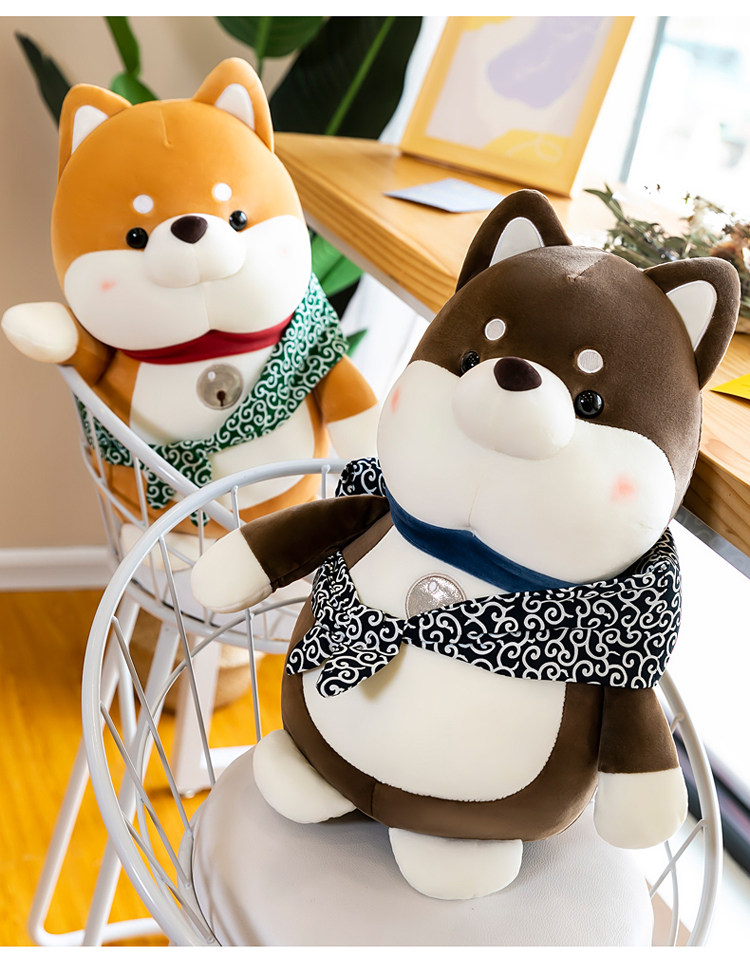 犬 ぬいぐるみ 和風バンダナ付き もちもち柴犬
