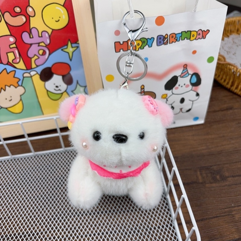 ふわふわポメラニアンぬいぐるみ 花飾り付き小型犬
