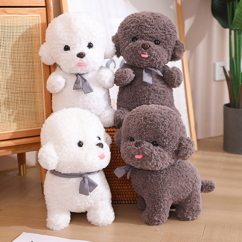 犬 ぬいぐるみ トイプードルぬいぐるみもこもこ素材のリボン付き愛らしいトイプードル