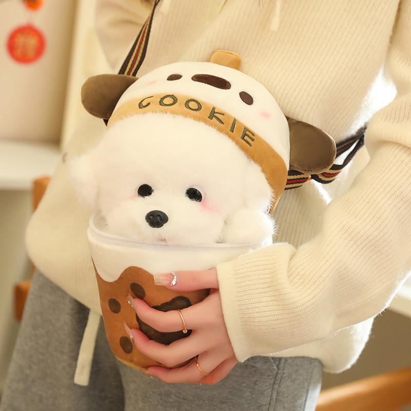 犬 ぬいぐるみ 可愛い子犬のクッキードリンク風ショルダーバッグ