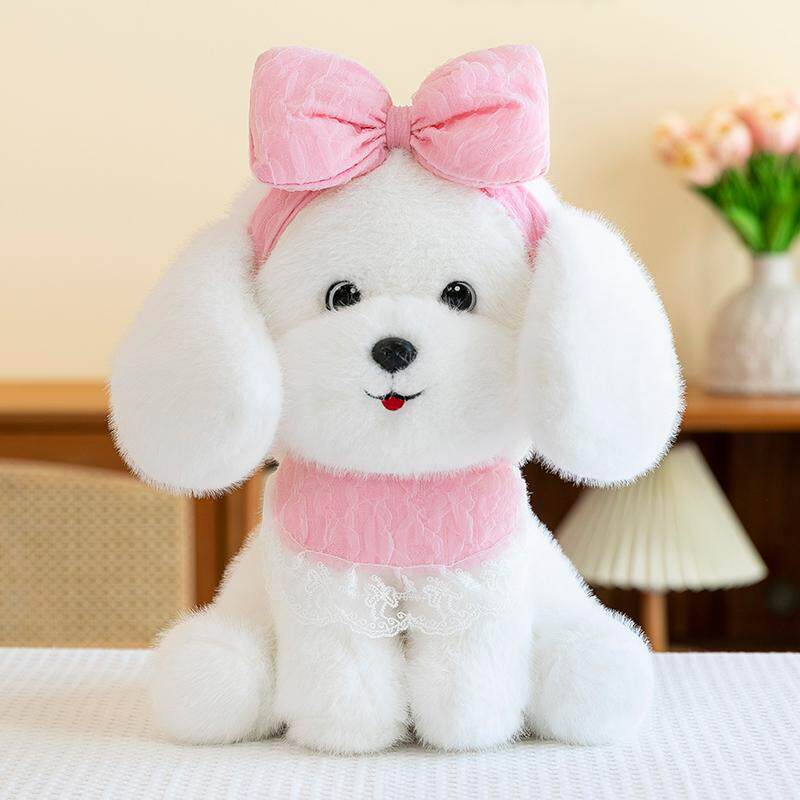犬 ぬいぐるみ リボン付きトイプードル お座りポーズ