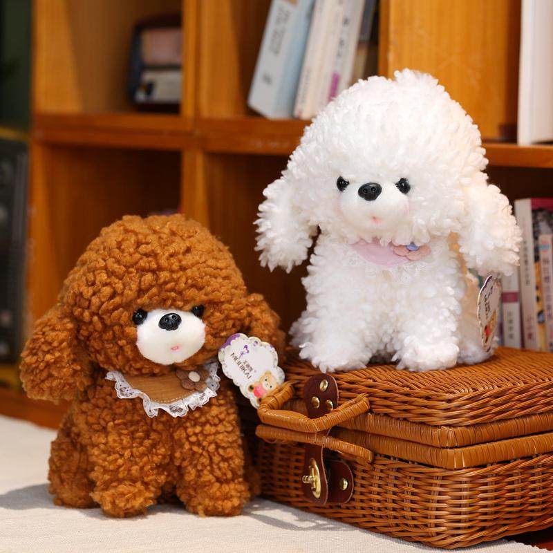 犬 ぬいぐるみ レースの襟付きもこもこトイプードル