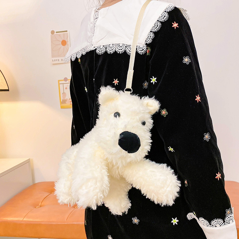 犬 ぬいぐるみ もこもこシュナウザー風ショルダーバッグ型ぬいぐるみ