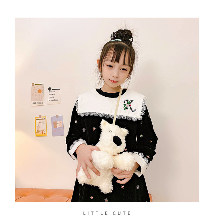 犬 ぬいぐるみ もこもこシュナウザー風ショルダーバッグ型ぬいぐるみ