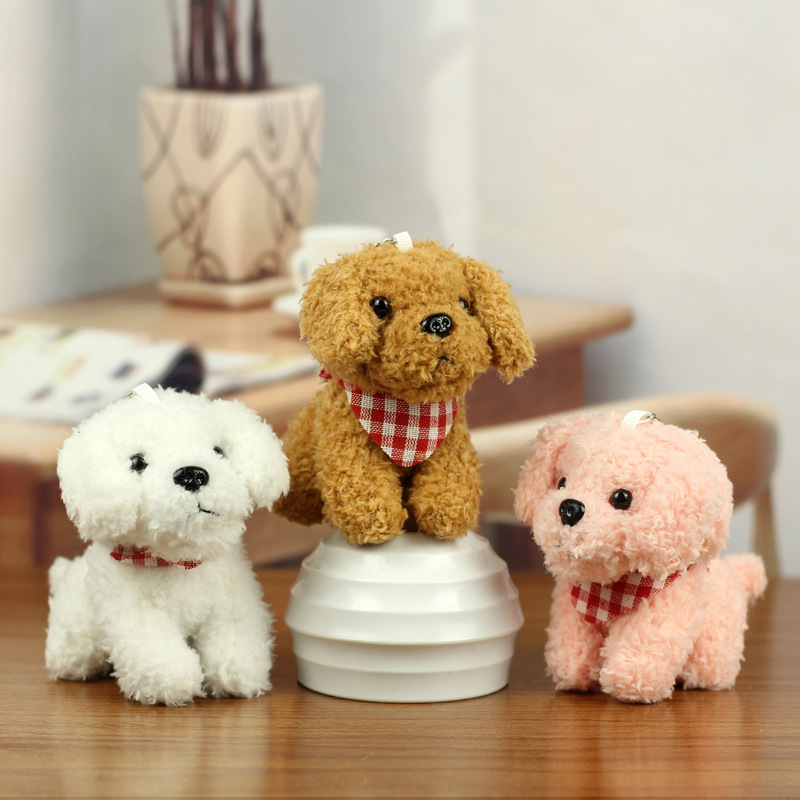 犬 ぬいぐるみ チェック柄バンダナ付きトイプードルぬいぐるみ